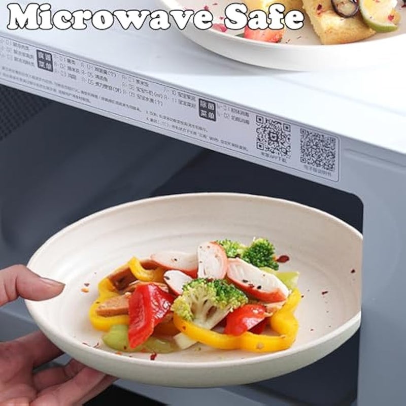 Wheat Straw Plates, Unbreakable Dinner Plate Set of 4, 8 Inch Plastic Plate Reusable, Dishwasher & Microwave Safe, Lightweight Salad Plates for Camping/Kitchen (Beige) - Image 5
